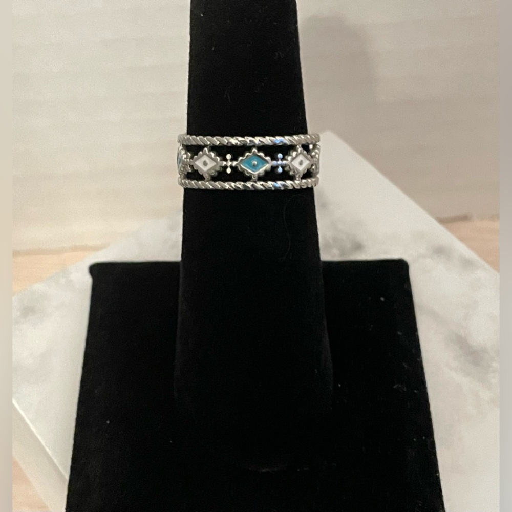 Trendy Western Turquoise Blue &  Silver Adjustable Cuff Ring- NWT - Picture 10 of 10